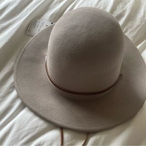 Chic Taupe Wool Hat with Leather Band